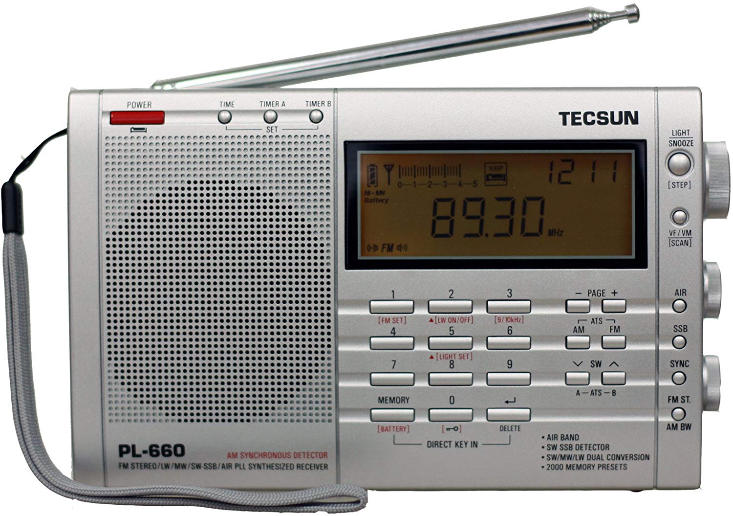 Tecsun PL660 Portable AM/FM/LW/Air Shortwave World Band Radio with Single  Side Band, Silver Color, PL-660